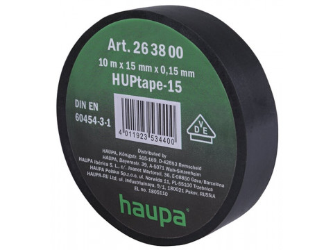 Изолента ПВХ HAUPA черная 15 мм x 10 м d=60 мм в Новосибирске